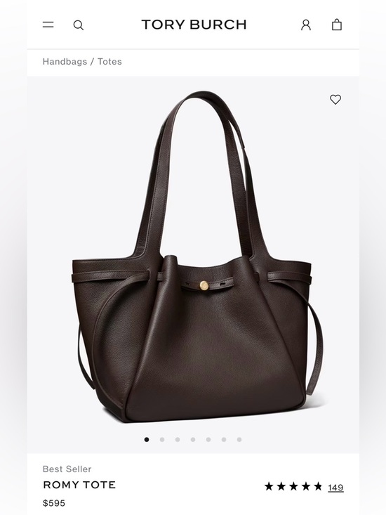 Tory Burch Handbags - Tory Burch Dark Brown Pebbled Leather Romy Tote with Gold Accent